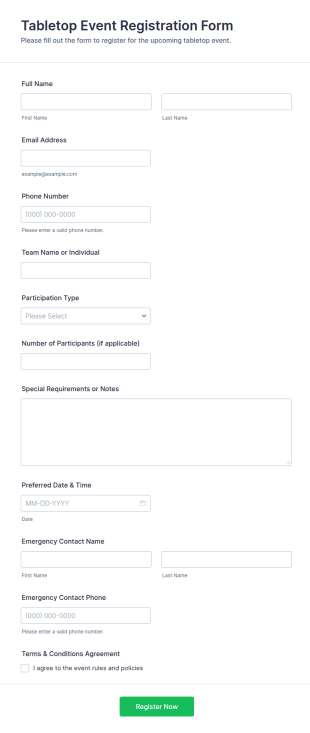 Tabletop Event Registration Form Template