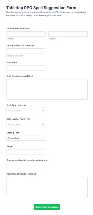 Tabletop RPG Spell Suggestion Form Template