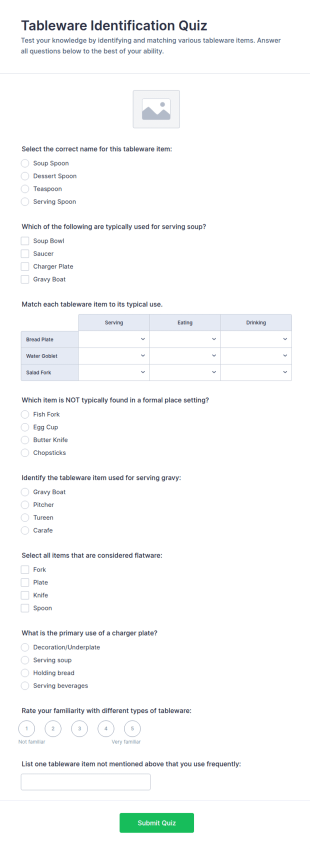 Tableware Identification Quiz Form Template