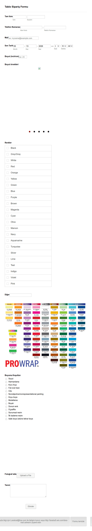Tablo Sipariş Form Şablonu