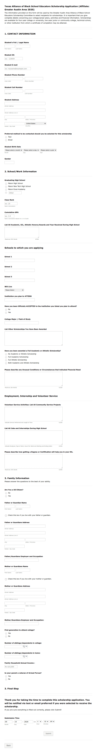 TABSE Scholarship Application Form Template