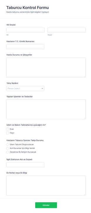 Taburcu Kontrol Form Şablonu