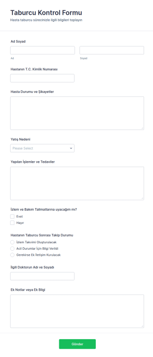 Taburcu Kontrol Form Şablonu