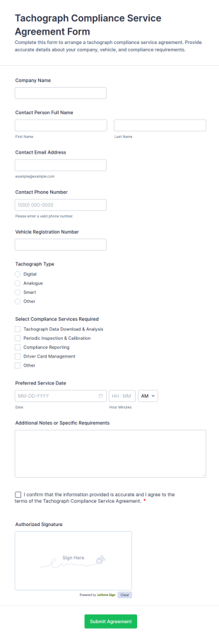 Tachograph Compliance Service Agreement Form Template