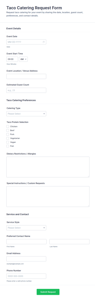 Taco Catering Request Form Template