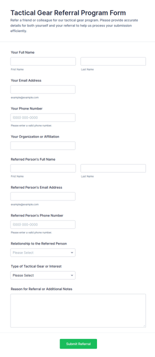 Tactical Gear Referral Program Form Template