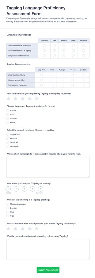 Tagalog Language Proficiency Assessment Form Template