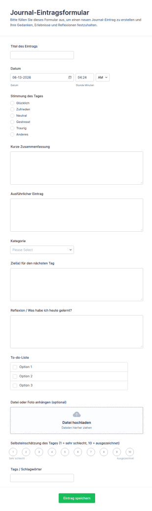 Tagebuch Eintrag Formular