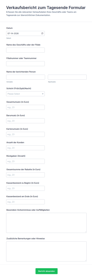 Tagesabschluss Verkaufsbericht