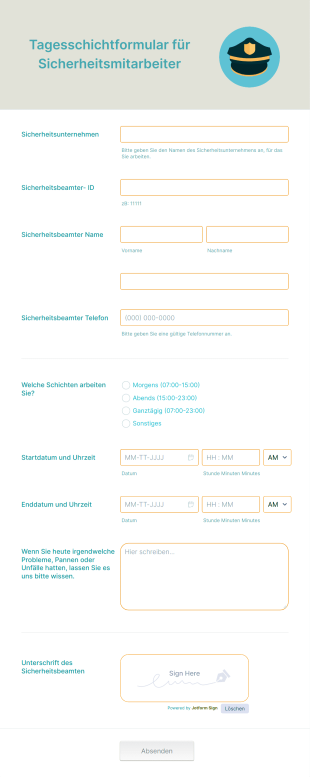 Tagesschichtformular Für Sicherheitsmitarbeiter Form Template