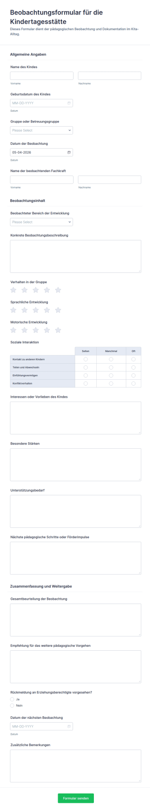 Tagesstättenbeobachtungsformular