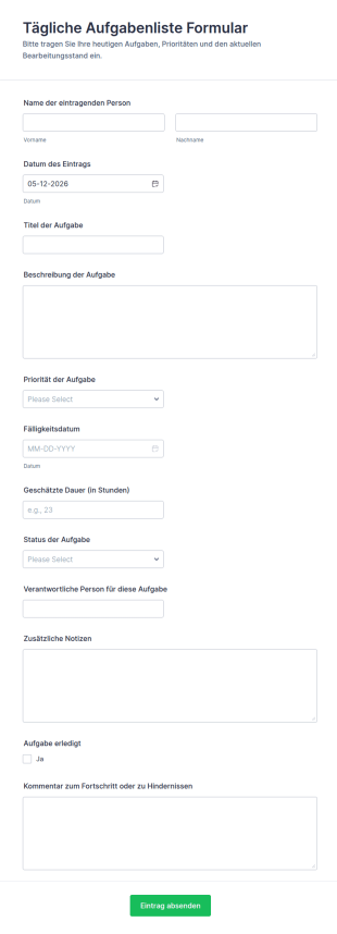Tägliche Aufgabenliste Formular
