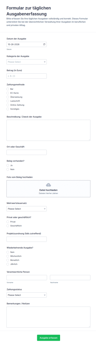 Tägliche Ausgaben Erfassung