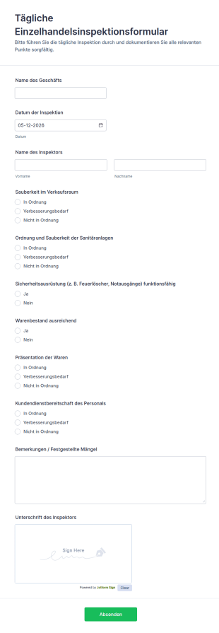 Tägliche Einzelhandelsinspektionsformular