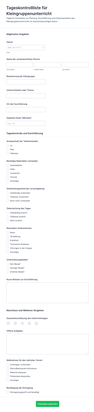 Tägliche Gruppenanweisungs Checkliste Formular
