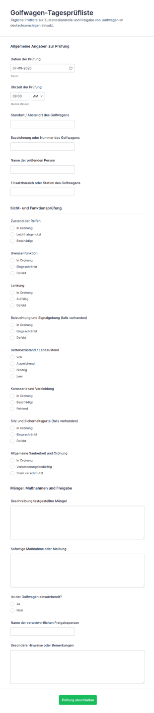 Tägliche Prüfung Der Golfwagen