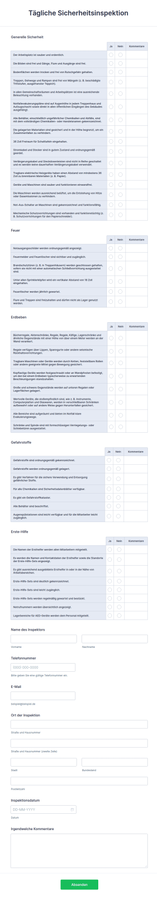 Tägliche Sicherheitsinspektion
