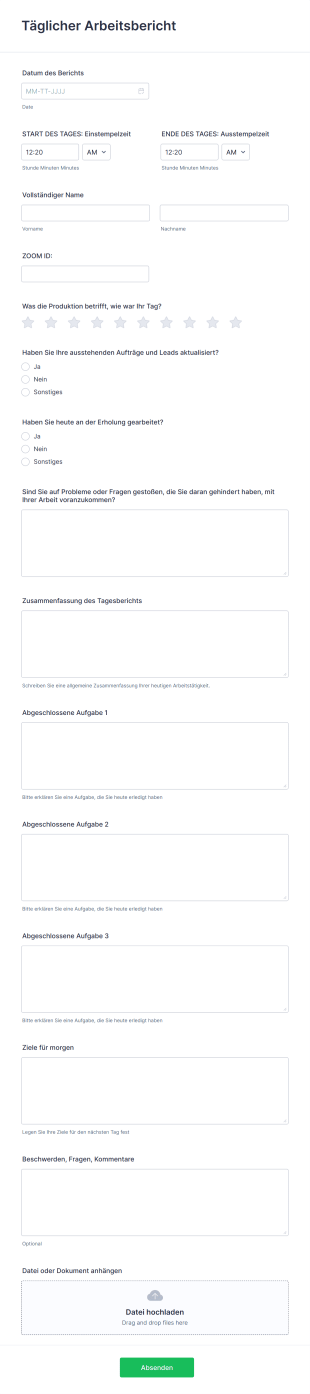 Täglicher Arbeitsbericht Form Template