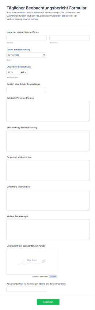 Täglicher Beobachtungsbericht Formular