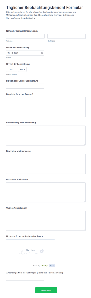 Täglicher Beobachtungsbericht Formular
