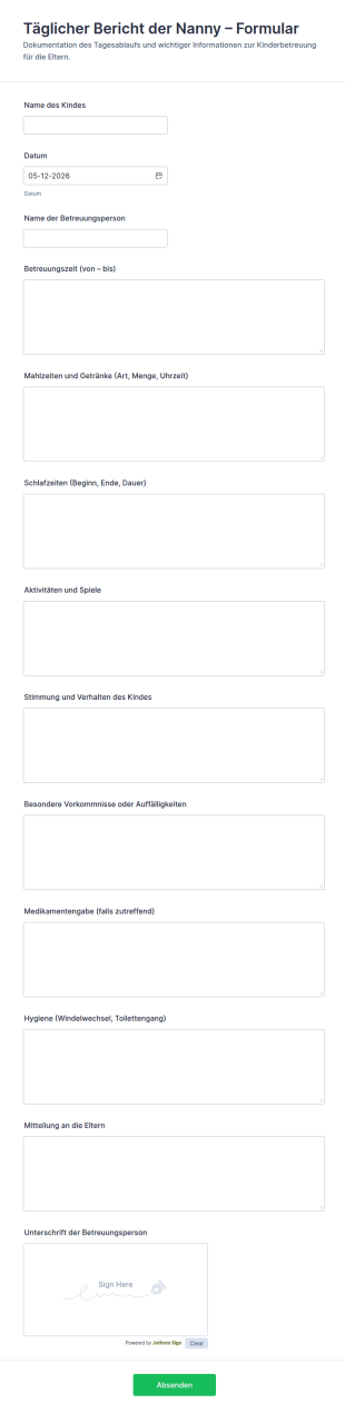 Täglicher Bericht Der Nanny – Formular