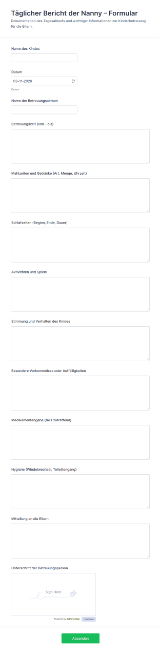 Täglicher Bericht Der Nanny – Formular