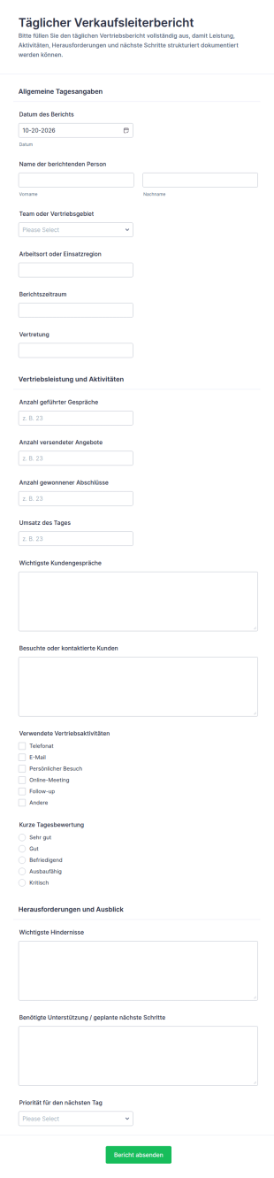 Täglicher Bericht Für Vertriebsmanager
