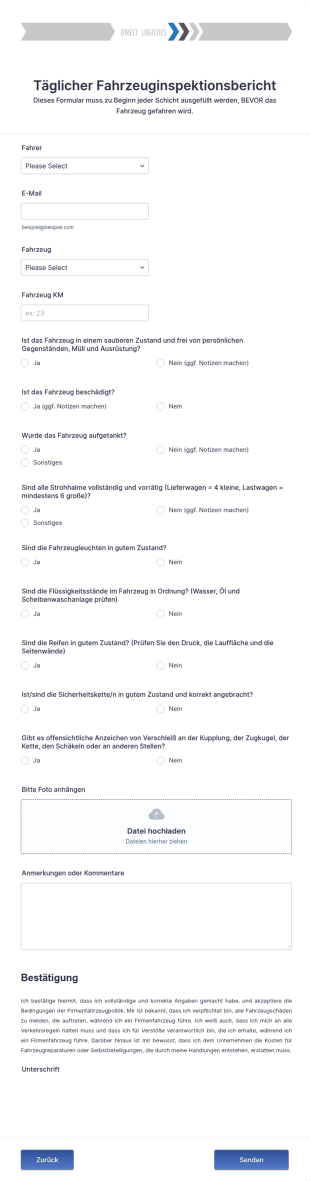 Täglicher Fahrzeuginspektionsbericht