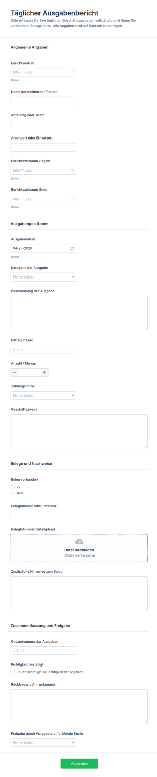 Täglicher Spesenabrechnungsbogen