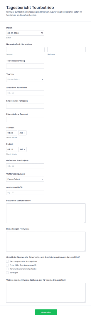 Täglicher Tourenbetriebsbericht Form