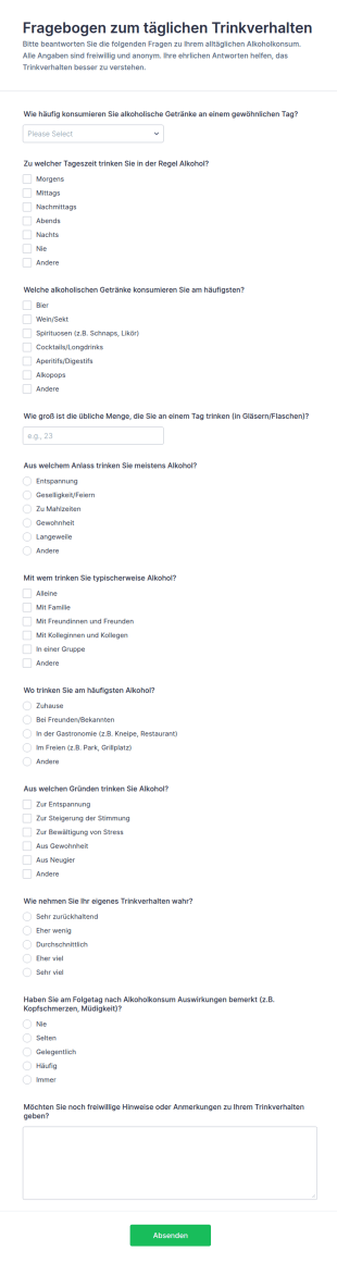 Täglicher Trinkfragebogen