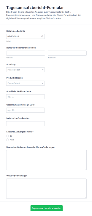 Täglicher Verkaufsbericht Fragebogen
