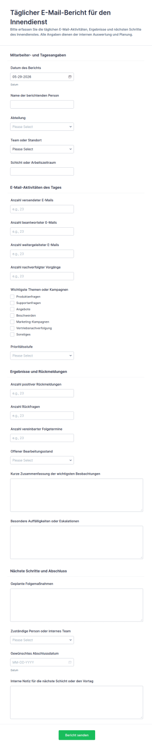 Täglicher Vertriebsbericht Für Innendienst Formular