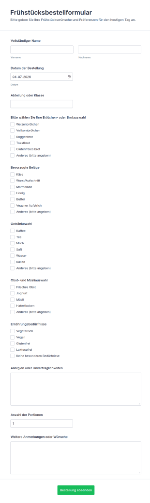 Tägliches Frühstücksformular