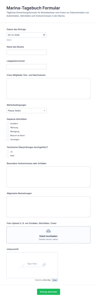 Tägliches Marina Journal Formular