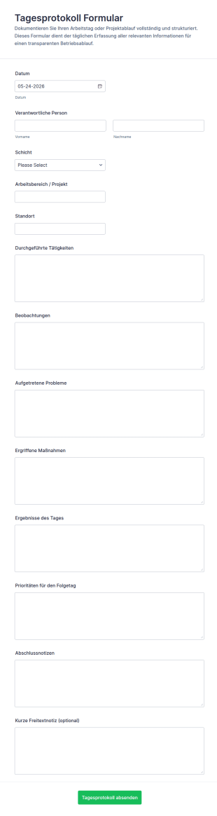 Tägliches Protokoll Formular