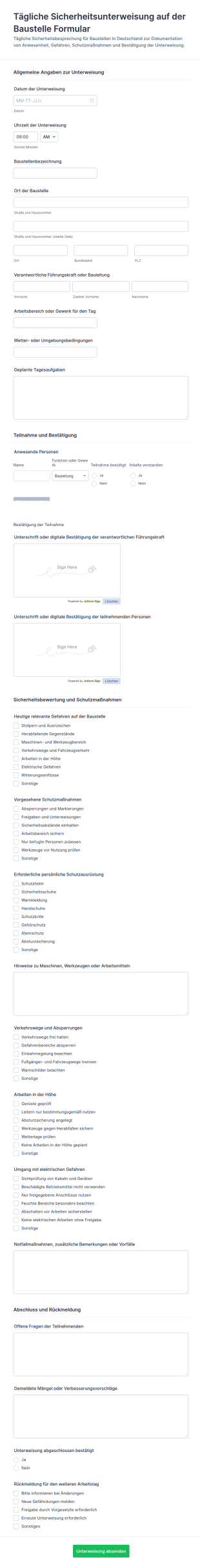 Tägliches Sicherheitsbriefing Auf Baustelle Umfrage
