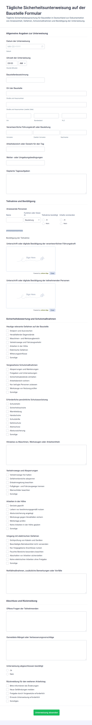 Tägliches Sicherheitsbriefing Auf Baustelle Umfrage
