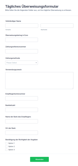Tägliches Überweisungsformular