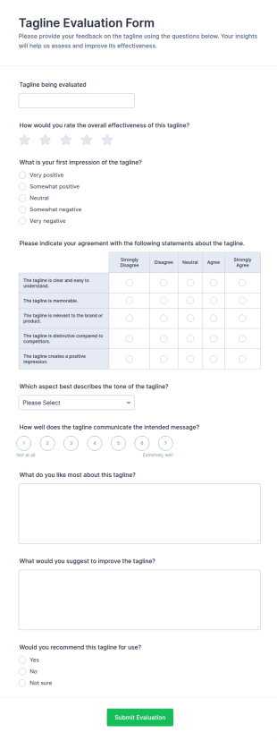 Tagline Evaluation Form Template