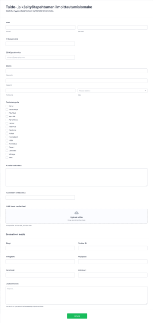 Taide Ja Käsityötapahtuman Ilmoittautumislomake Form Template