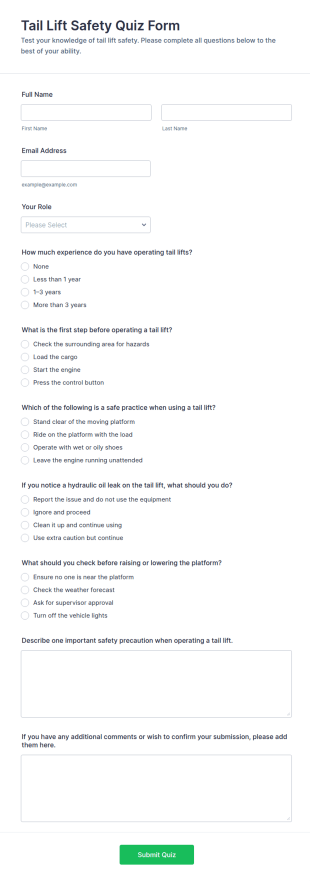 Tail Lift Safety Quiz Form Template