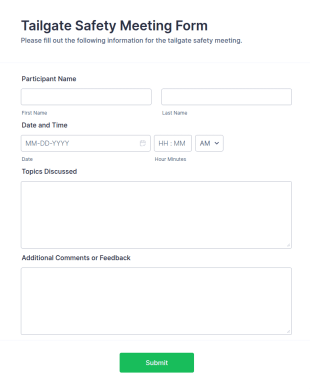 Tailgate Safety Meeting Form Template