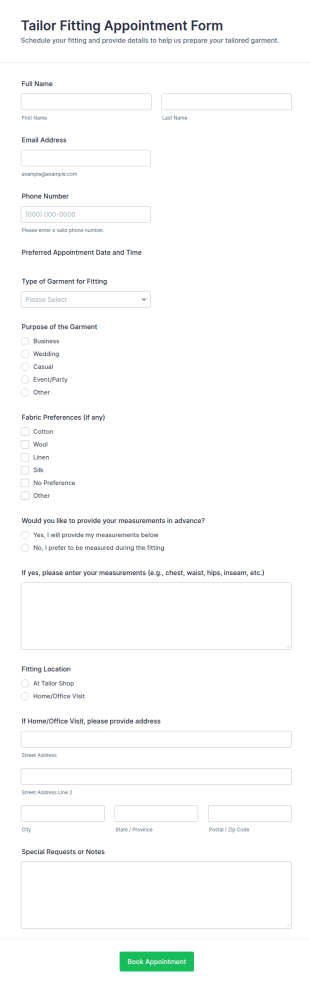 Tailor Fitting Appointment Form Template