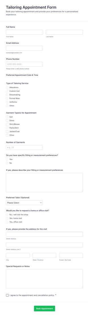 Tailoring Appointment Form Template