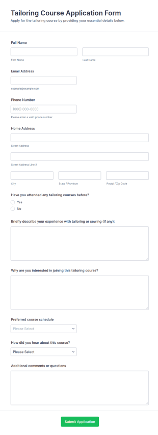 Tailoring Course Application Form Template