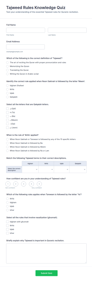 Tajweed Rules Knowledge Quiz Form Template