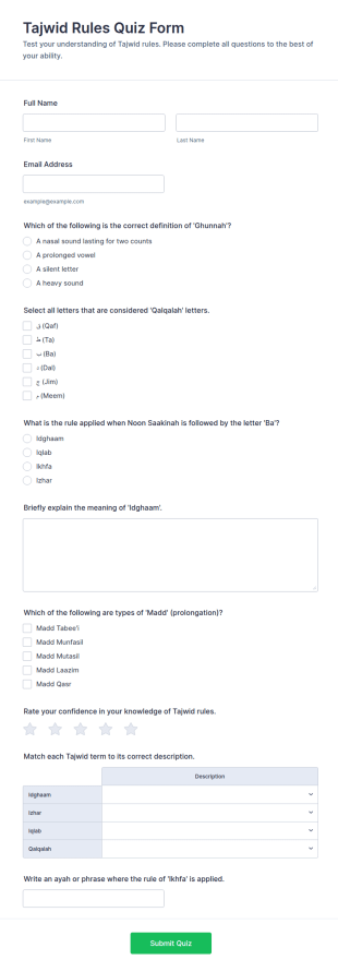 Tajwid Rules Quiz Form Template