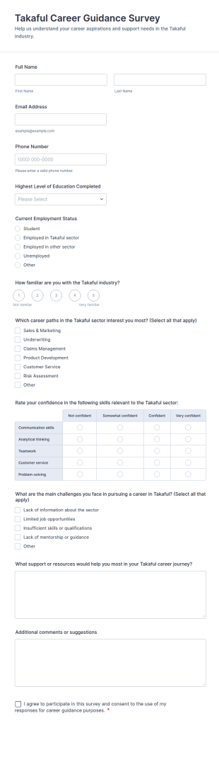 Takaful Career Guidance Survey Form Template