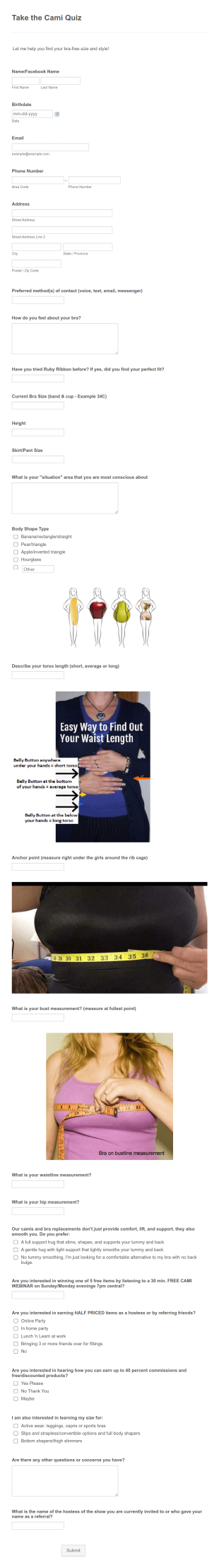 Take The Cami Quiz Form Template